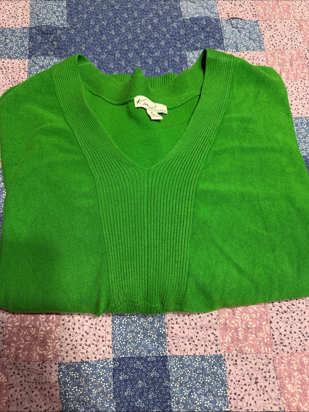 Kim Rogers Bright Green V-Neck Sweater